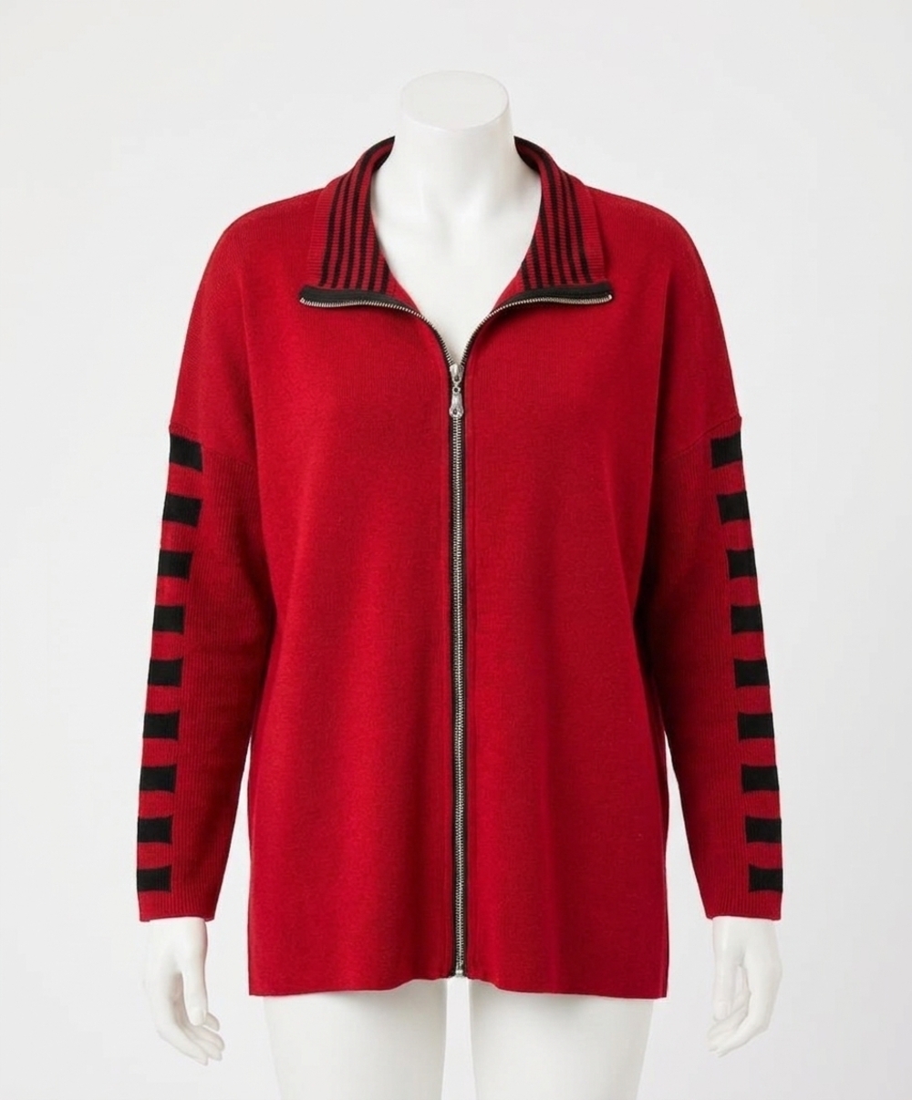 NEW ANGEL APPAREL stripe sleeve zip jacket in red/black